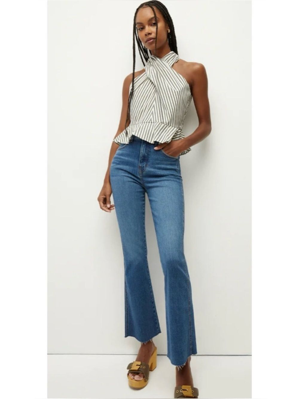 Veronica Beard Carson Ankle Flare High Rise Jeans in Serendipity Raw Hem Size 28